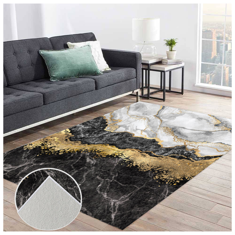 Tepih 180×280 – Mermer Crno-Zlatni