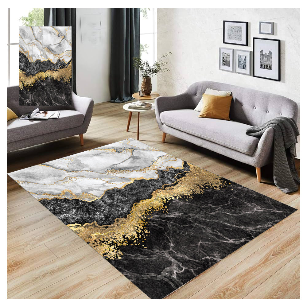 Tepih 180×280 – Mermer Crno-Zlatni