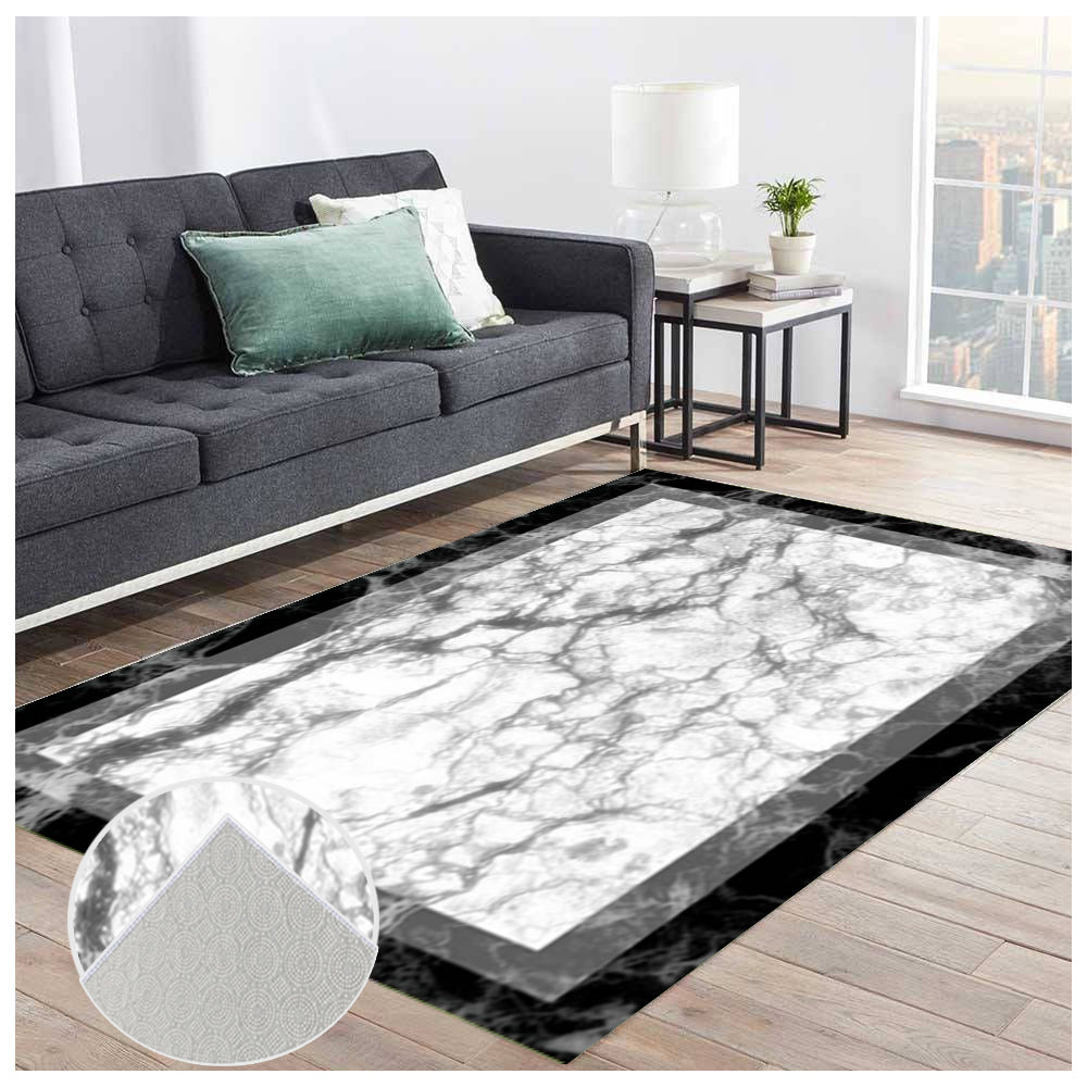 Tepih 130×190 – Mermer Crno-Beli Ram