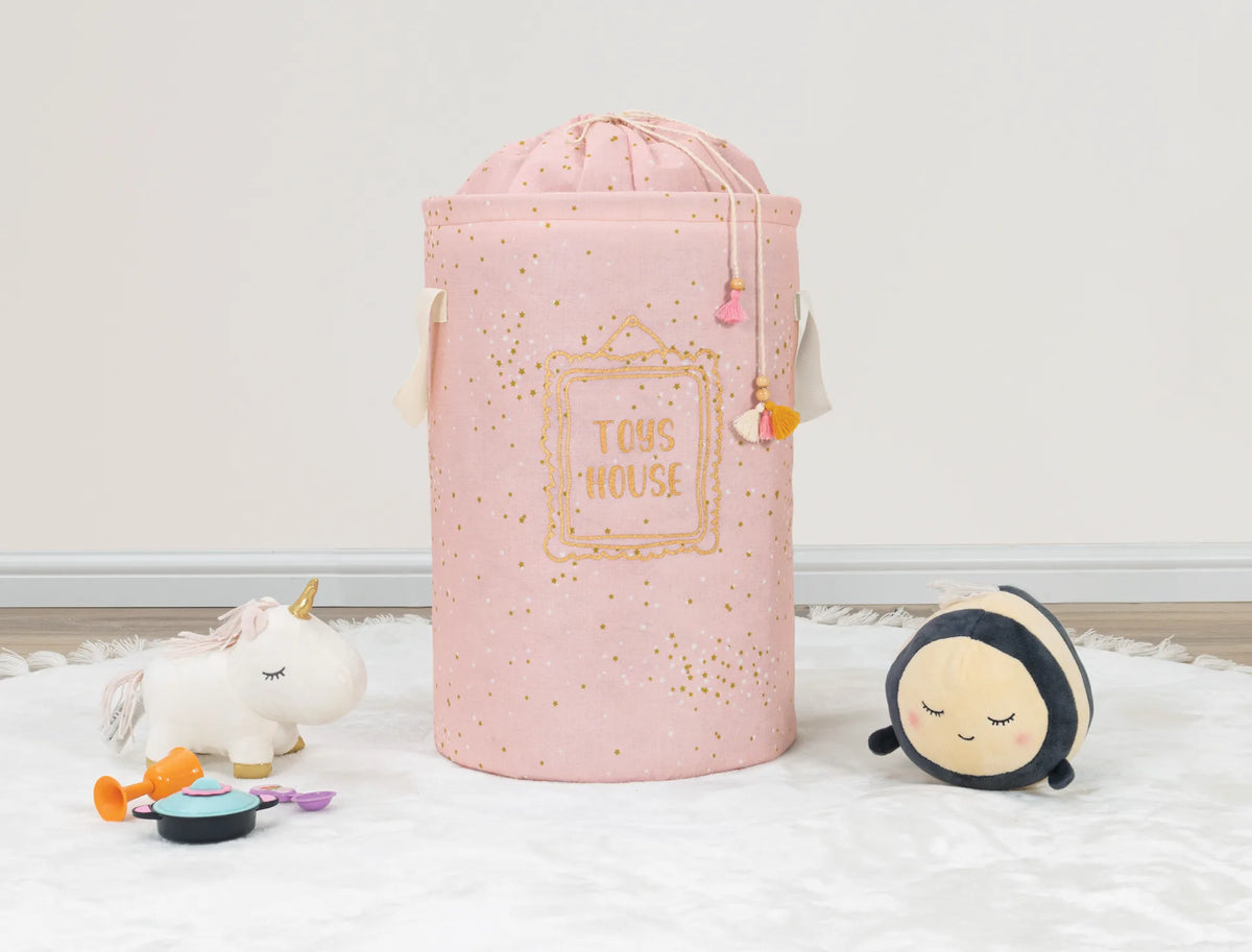 Okrugla korpa za igračke / prljav veš za bebe – Roze