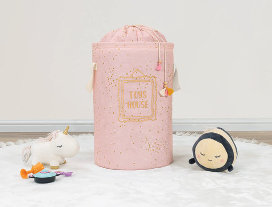 Okrugla korpa za igračke / prljav veš za bebe – Roze