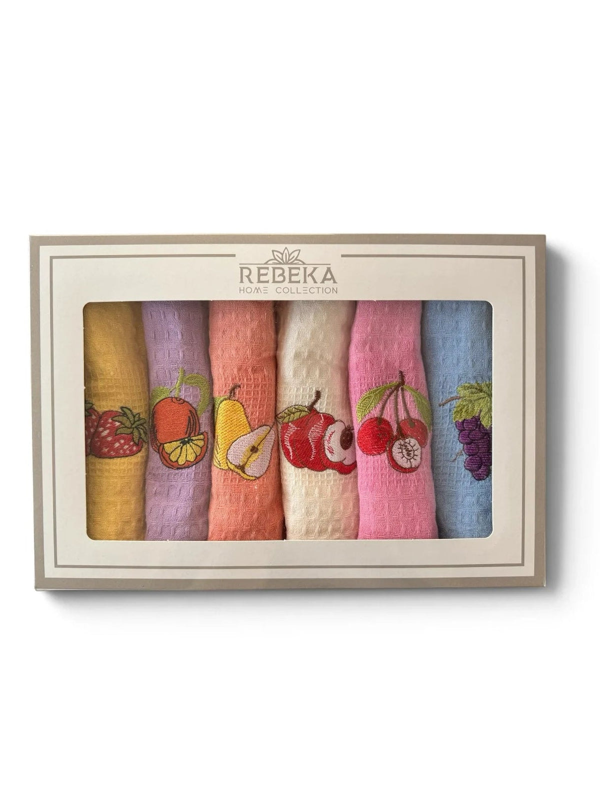 Set kuhinjskih krpa sa vezenim motivima voća u pastelnim bojama