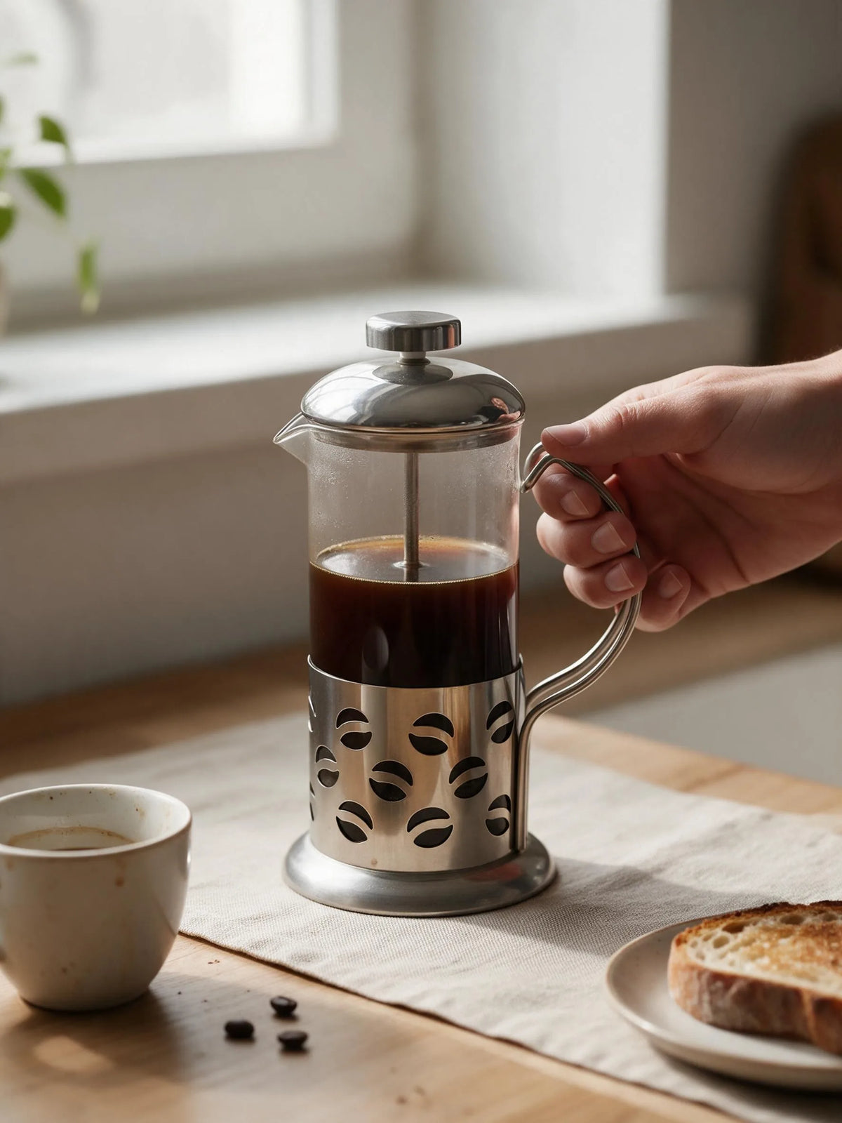 Inox French press sa kafom i metalnom ručkom