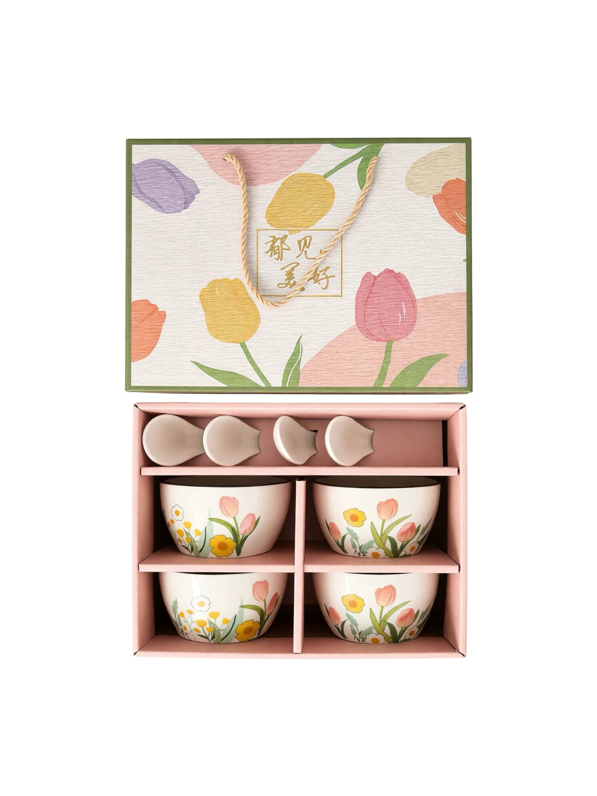 Poklon-set od 4 keramičke činijice i 4 kašičice u kutiji