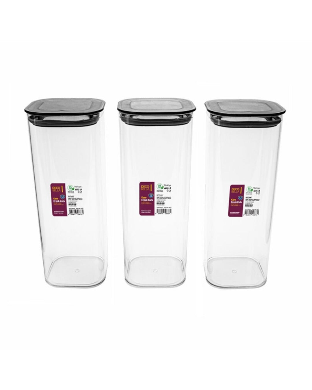 DecoBella set posuda za suve namirnice, 3 x 1,7 l