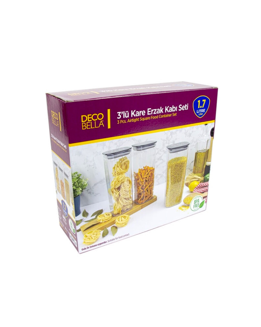 DecoBella set posuda za suve namirnice, 3 x 1,7 l