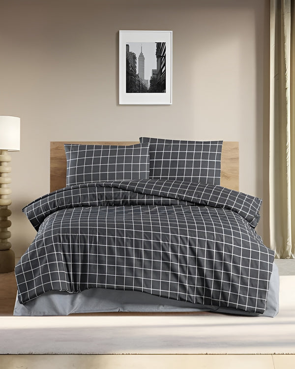 %100 Renforce Pamuk – Bračna posteljina “Karo Tamno Siva”