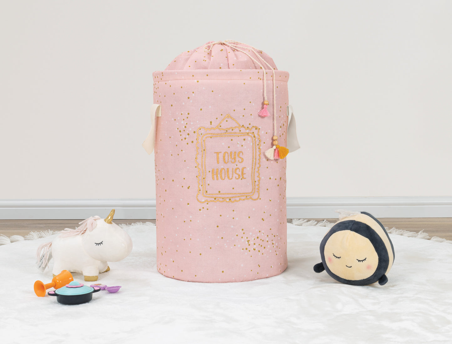 Okrugla korpa za igračke / prljav veš za bebe – Roze