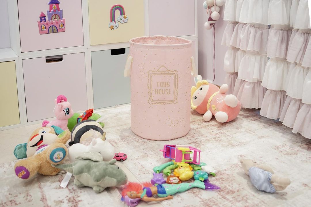 Okrugla korpa za igračke / prljav veš za bebe – Roze