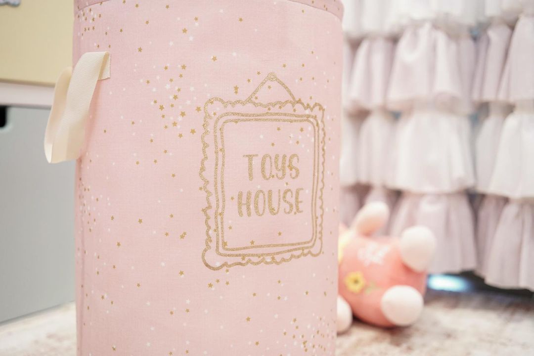 Okrugla korpa za igračke / prljav veš za bebe – Roze