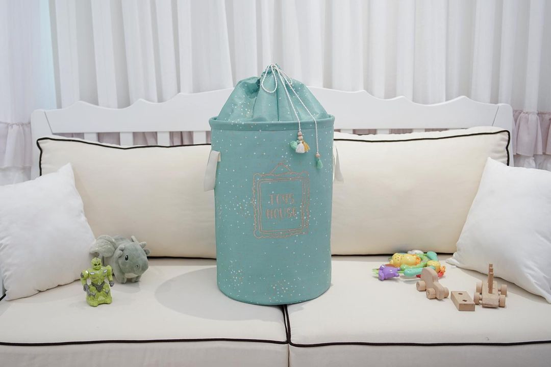 Okrugla korpa za igračke / prljav veš za bebe – Plava