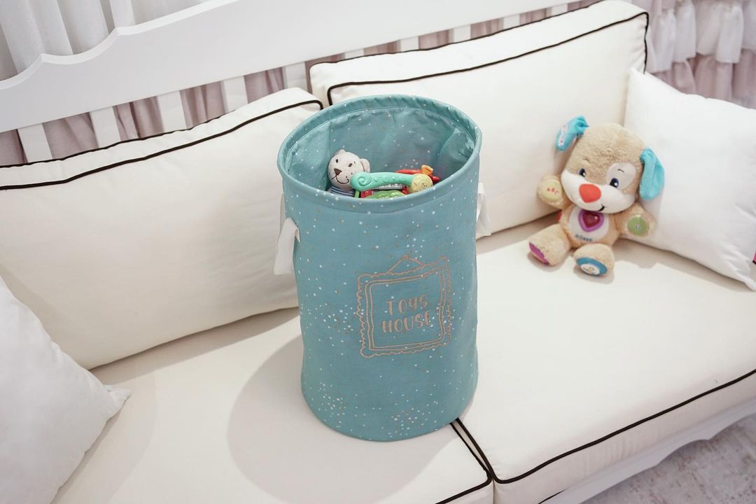 Okrugla korpa za igračke / prljav veš za bebe – Plava