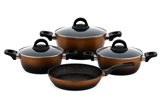 Granitni set posuđa – 7 delova (bakarno-narandžasta boja)