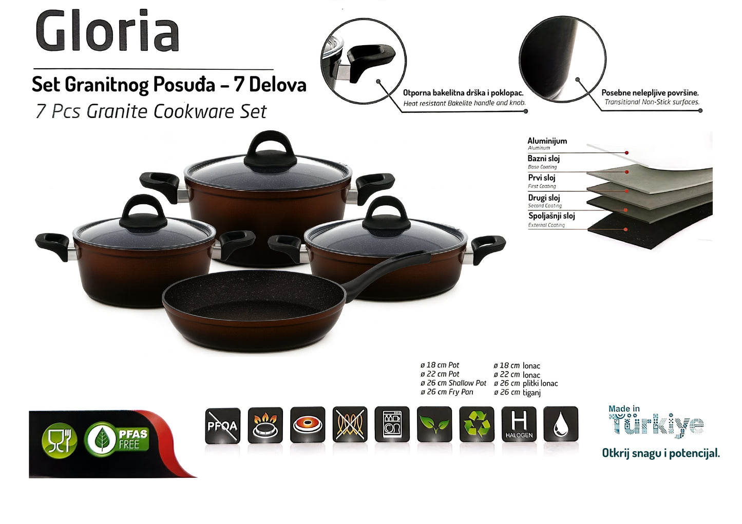 Granitni set posuđa – 7 delova (braon boja)