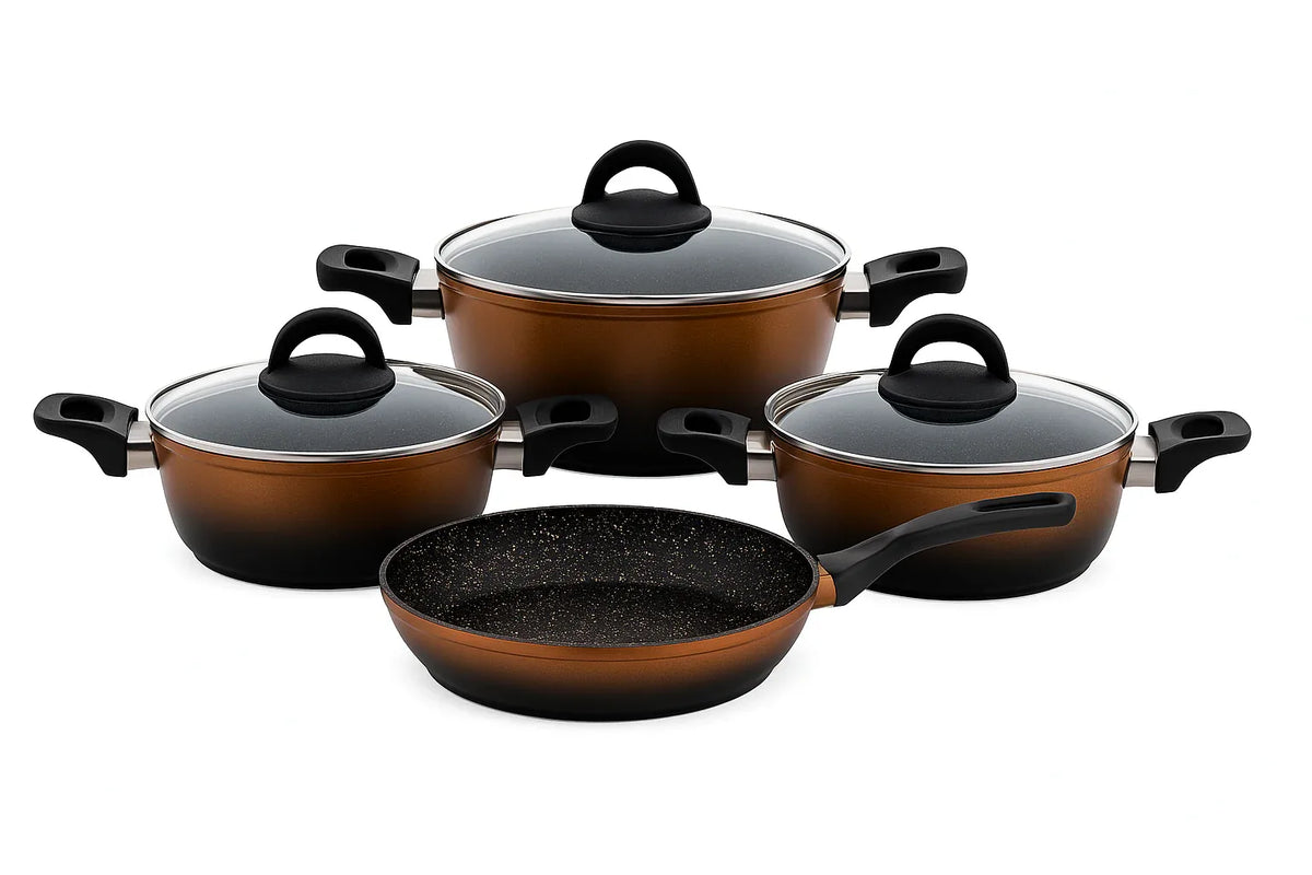 Granitni set posuđa – 7 delova (bakarno-narandžasta boja)