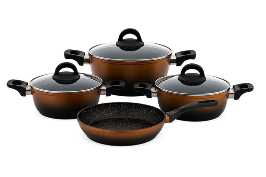 Granitni set posuđa – 7 delova (bakarno-narandžasta boja)