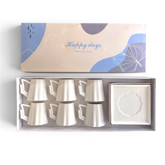 Set šolja sa tacnama 6 kom – premium keramika bela