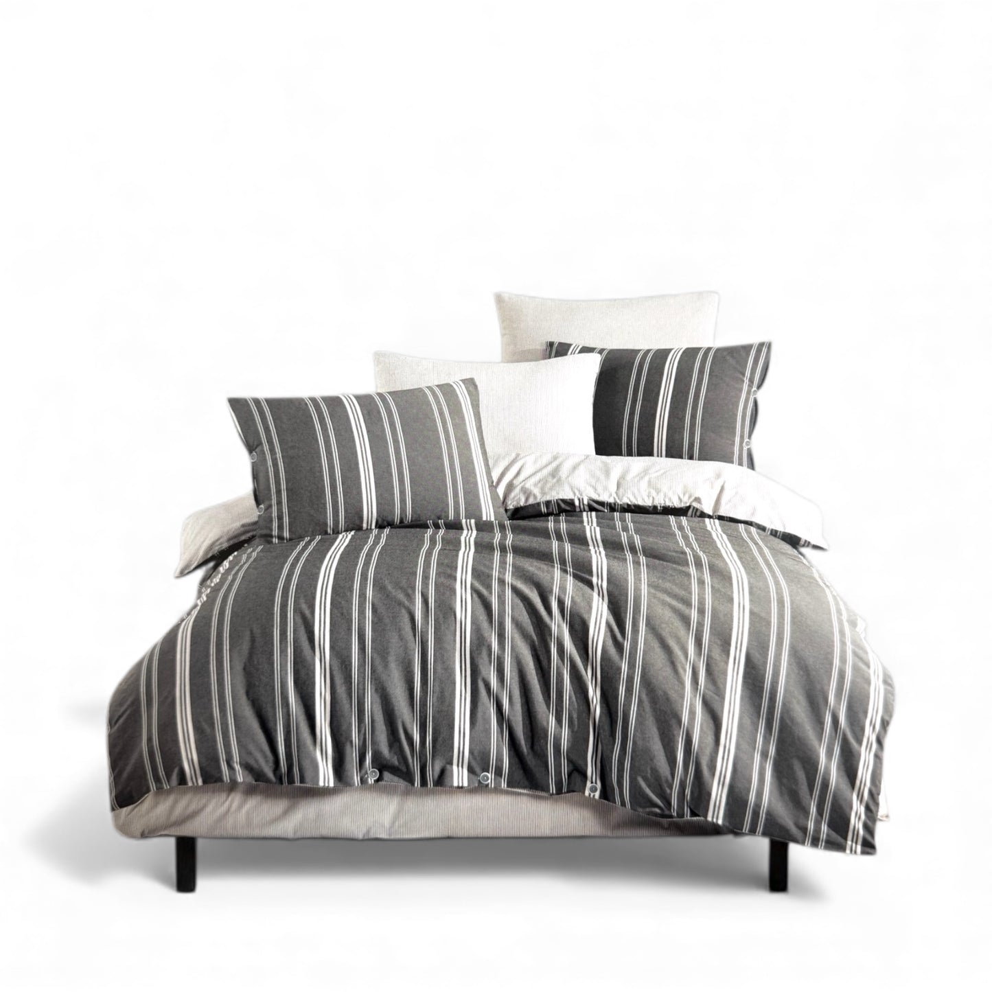 Muslin posteljina za bračni ležaj – Antracit (4 jastučnice, čaršav na lastiš)