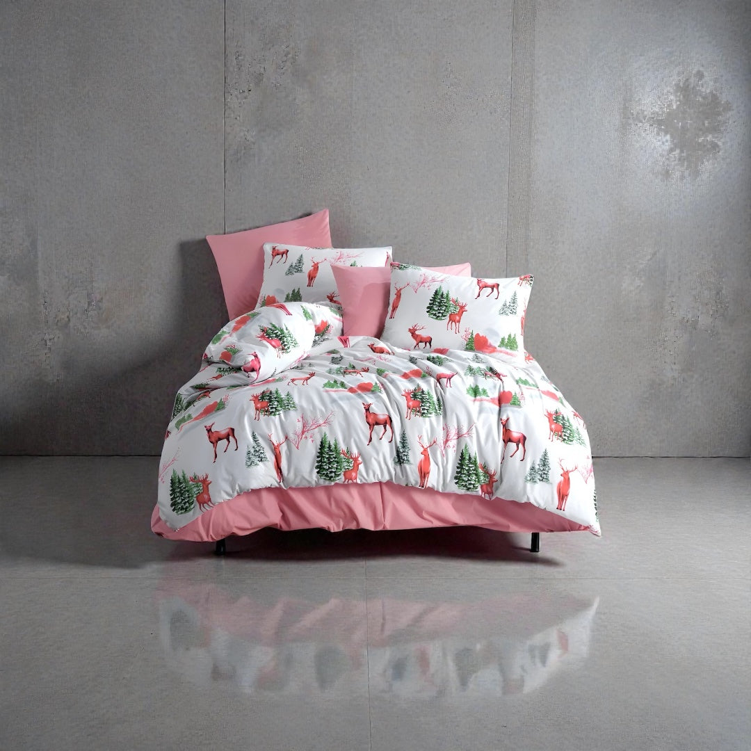 Posteljina za bračni ležaj – Božićna Šuma (100% pamuk)