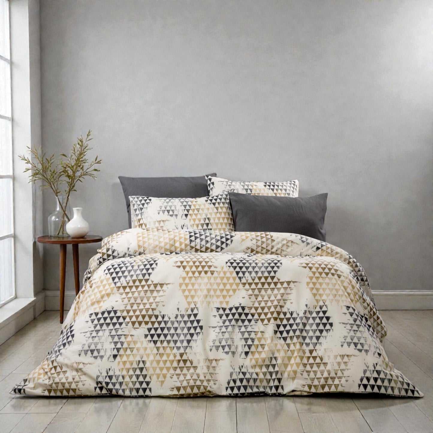 Bračna posteljina Geometrija Siva-Bež