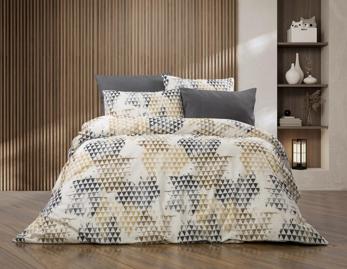 Bračna posteljina Geometrija Siva-Bež