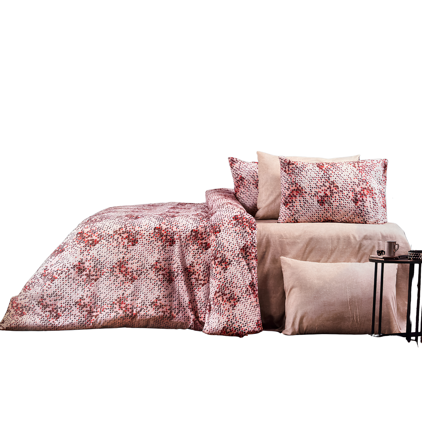 Pamučna posteljina za bračni krevet – Trougao roze