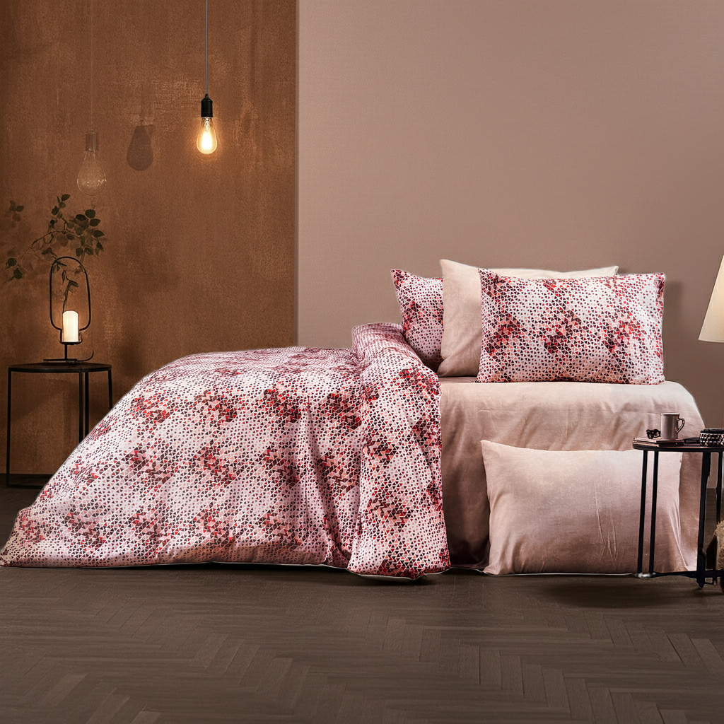 Pamučna posteljina za bračni krevet – Trougao roze