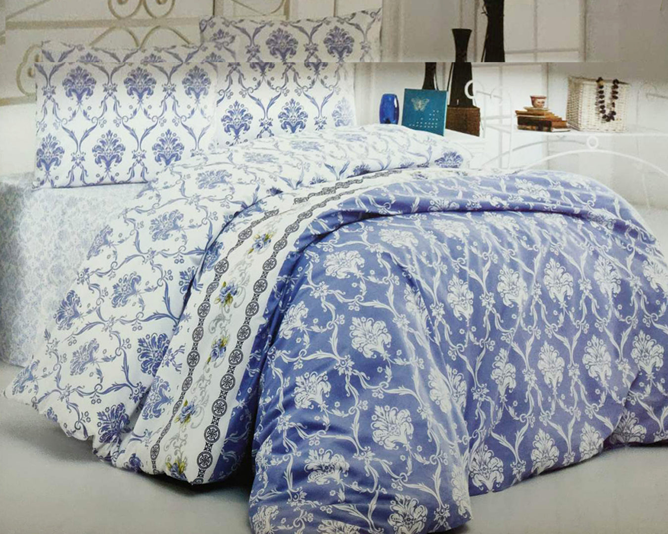 Komplet bračna posteljina - Plavo bela