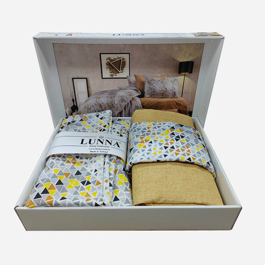 Pamučna posteljina za bračni krevet – Trougao žuta