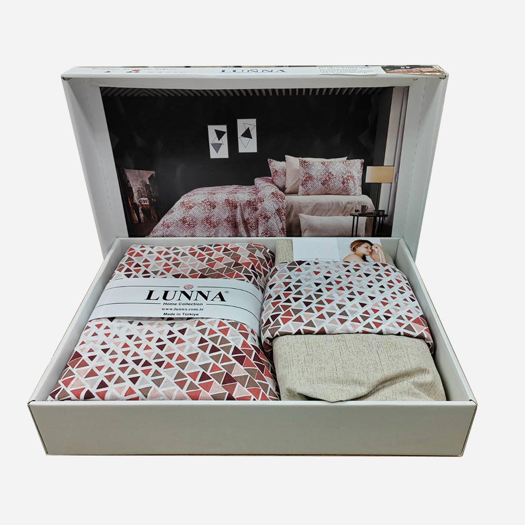 Pamučna posteljina za bračni krevet – Trougao roze