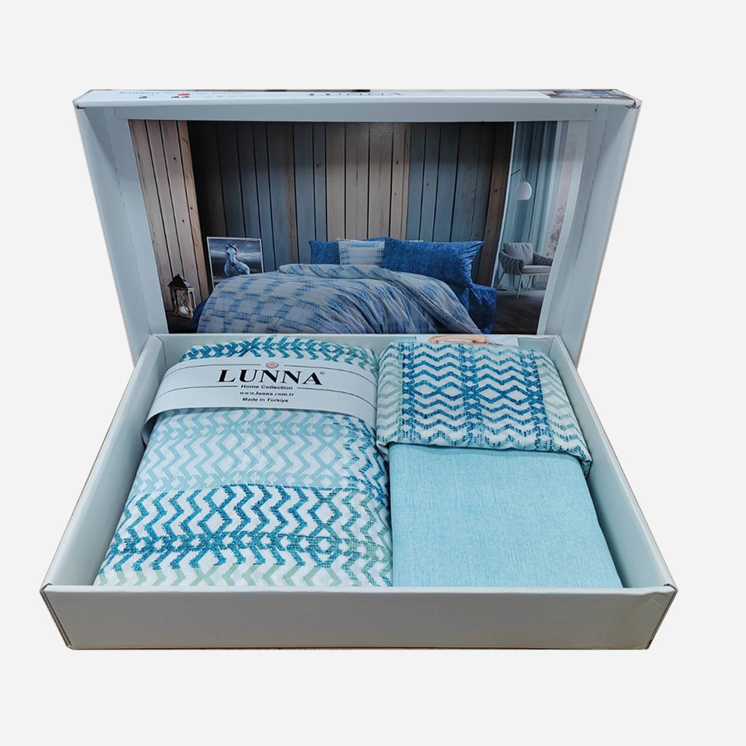 Pamučna posteljina za bračni krevet – Zig-zag tirkizna