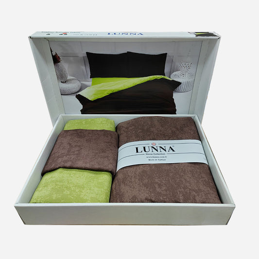 Pamučna posteljina za bračni krevet – Braon zelena