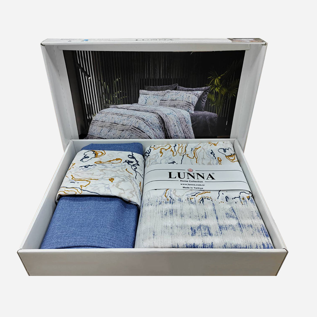 Pamučna posteljina za bračni krevet – Belo plava