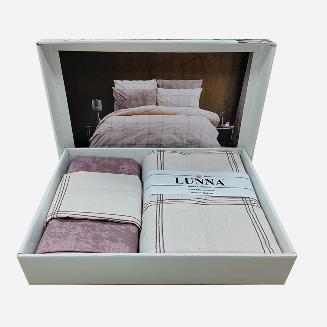 Pamučna posteljina za bračni krevet – Bež ljubičasta